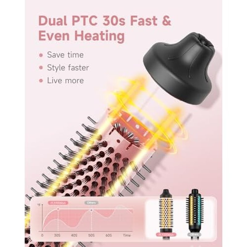 Thermal Brush, FLYZEMAA 1.5 Inch Curling Brush for Long Dry Hair, Heated Round Brush with 3 Temp Settings, 30s Fast Heat for Curling & Volumizing, Anti-Scald Nylon Bristles, Dual Voltage (Black)