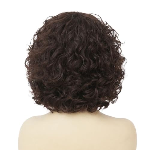 Kaneles Short Brown Curly Wig Womens Bob Wig with Bangs Shoulder Length Naturel Hair Wigs for Daliy Party Halloween Use