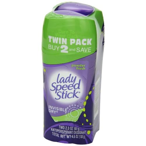 Lady Speed Stick Antiperspirant, Invisible Dry Powder Fresh, Twin, 2.3 Oz, Pack of 2
