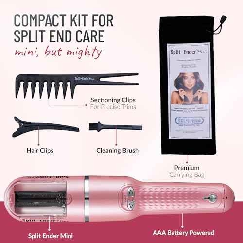 Split Ender Mini ? Original Cordless Split End Hair Trimmer for Dry, Damaged, Brittle, Curly, Frizzy, or Straight Hair ? Battery Operated Home Styling Tool for Split Ends (Battery-Powered, Light Pink)