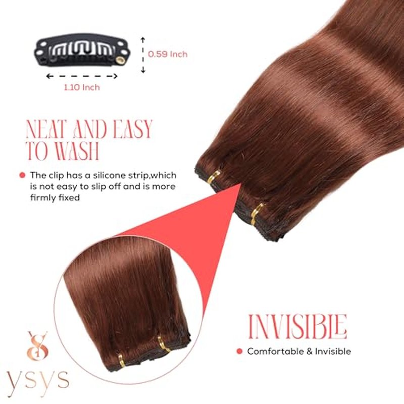 YSYS Clip in Hair Extensions - 100% Human Hair Remy Hair Extensions for Women - 7 Pieces, 120g Seamless Clip ins for Extra Volume/Style - Natural Straight (Reddish Brown #33, 18 inches)