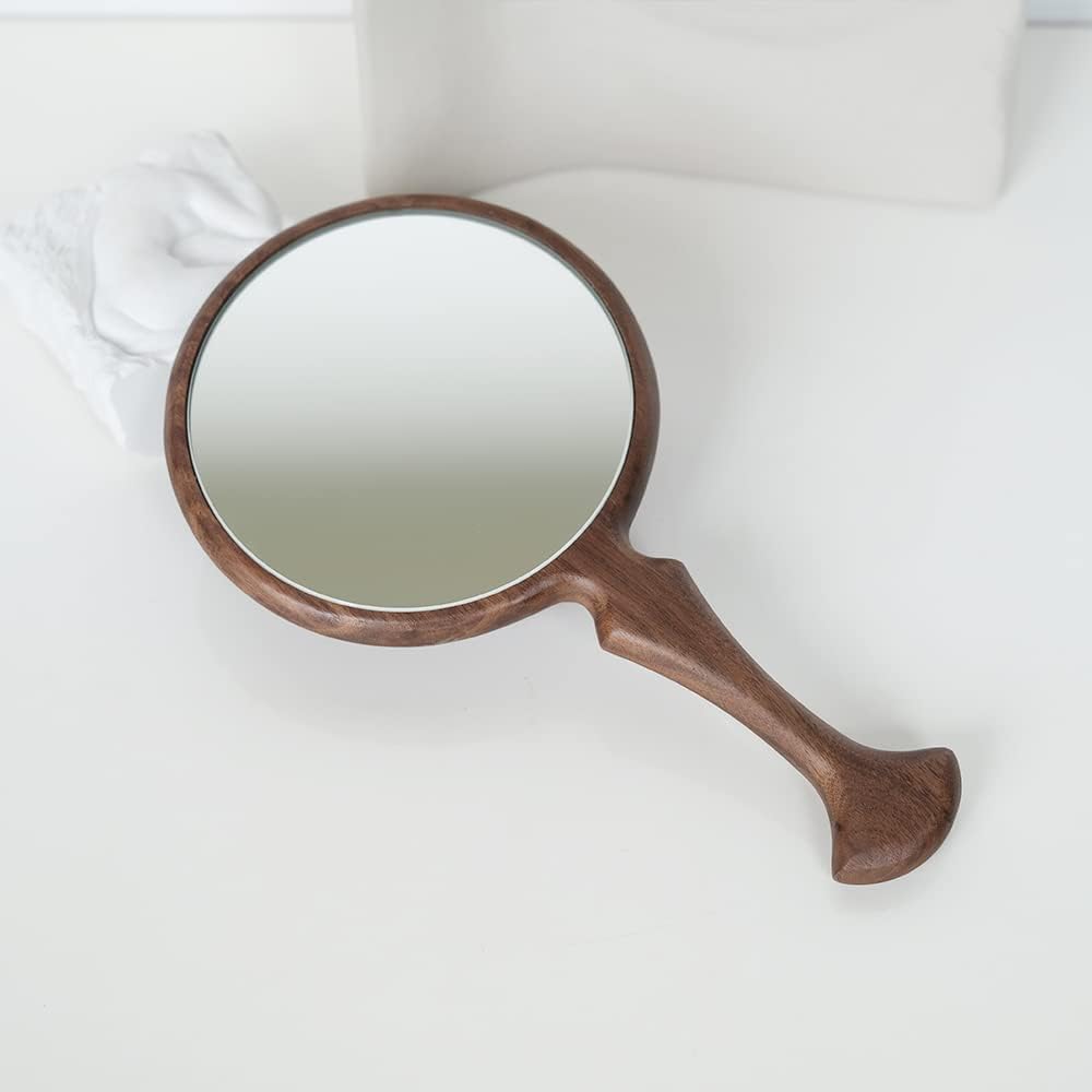 Vintage Hand Mirror - 11” L x 5.5” W | Walnut Wood, Multi-Purpose Design for Home & Travel