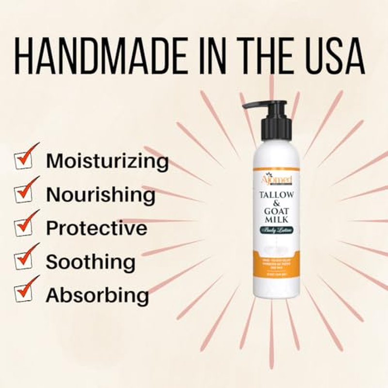 Tallow & Goat Milk Body Lotion for Sensitive Skin, Organic moisturizing Lotion - Soothes Dry skin, Goat Milk face and body Moisturizer - Handmade Tallow for skin cream (12 OZ, Sandalwood Vanilla)