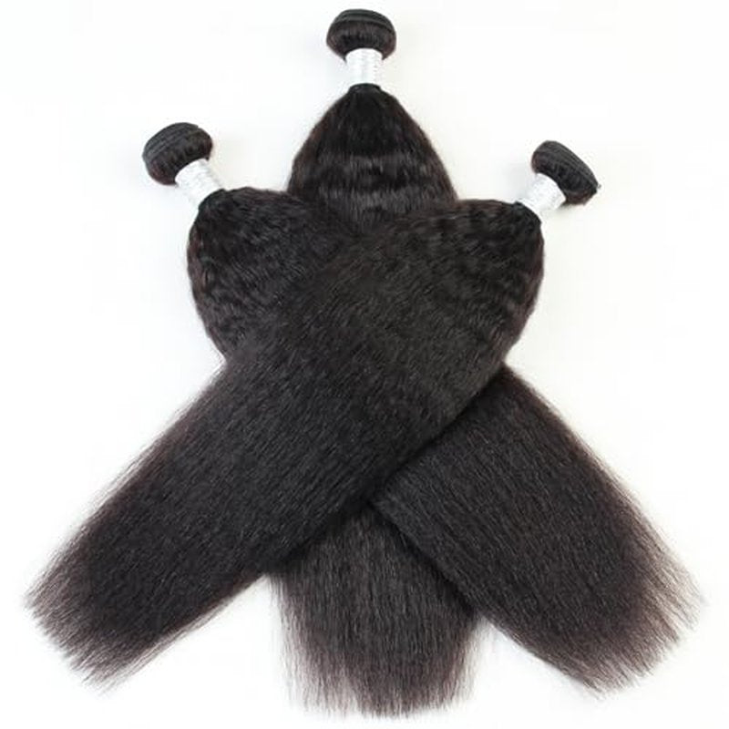 Kinky Straight Bundles Human Hair Remy Yaki Straight Bundles Weave 14 14 14 inch Real Unprocessed Brazilian Virgin Hair Extensions Natural Color 12A