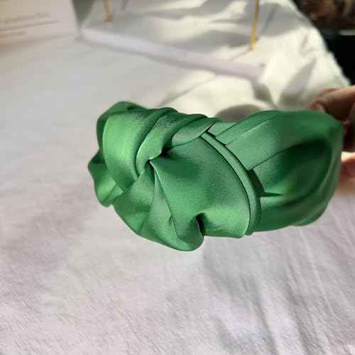 Green Knotted Headbands for Women Satin Wide Headband Non Slip Head Bands Fashion Headband Hair Styling Accessories Womens Sisters Girls Gifts