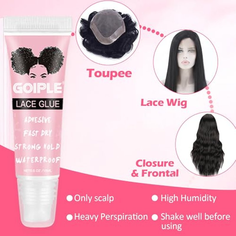 Wig Glue for Lace Front Lace Wigs, 0.5 OZ Waterproof Lace Front Wig Glue for Wigs, Strong Hold Transparent Adhesive for Hair Replacement Invisible Hair Bonding Wig Adhesive (4PCS)