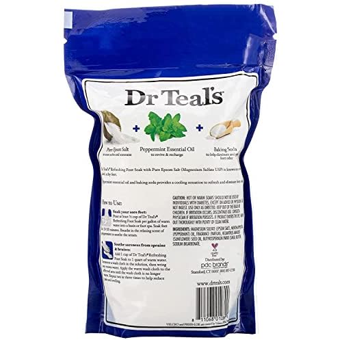 Dr. Teal's Pure Epsom Salt Foot Soak Solution Gift Set (2 Pack, 2lbs ea.) - Revitalize & Refresh with Cooling Peppermint - Essential Oils & Baking Soda Ease Aches & Pains and Eliminate & Prevent Odor