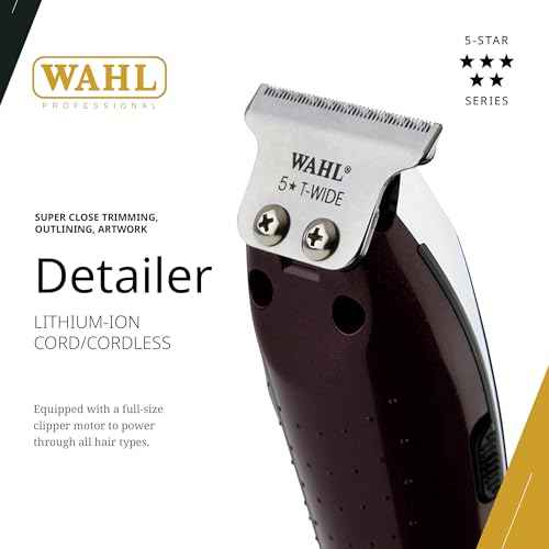 Wahl Professional Cordless Detailer Li Trimmer T Wide Blade, Lithium-Ion Battery 100 Min Runtime for Hair & Beard, with Charging Stand