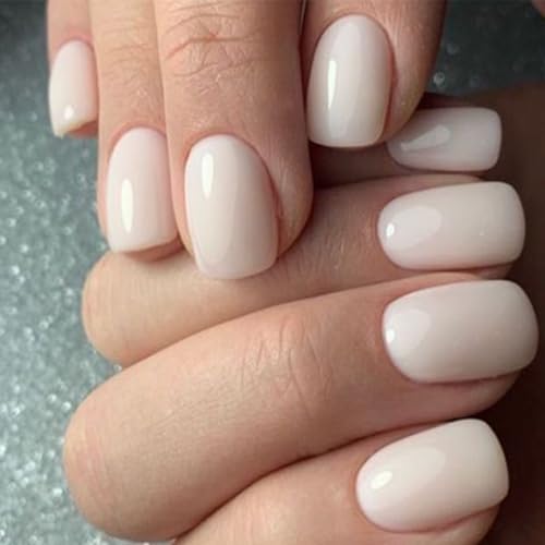 Modelones White Press on Nails, Short Square Fake Nails, Reusable Nail Kit with Nail Glue Adhesive Tabs Mini Nail File, Christmas Nails Press Ons 32Pcs16 Sizes, Women Girl Gift