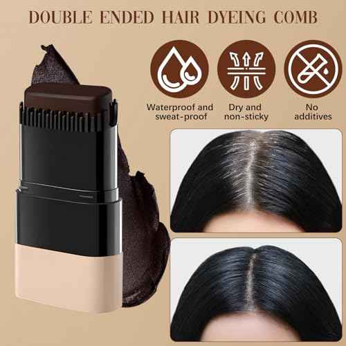 2-in-1 Hair Color Stick & Comb, Waterproof and Sweat-Proof Hair Dye Comb, Instant Convenient Root Touch Up for Gray Hair, Touch up Comb for Women & Men (Chestnut Brown)