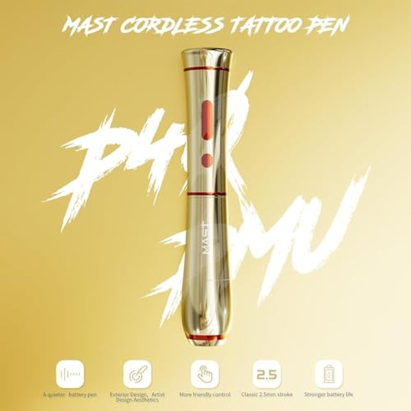 Mast Tattoo P40 Cordless Tattoo Gun Machine Kit - Rotary Tattoo Pen for Eyebrows/Lips/Eyeliner 20Pcs Cartridge Needles Lightweight Slim Body for Artists (Black)