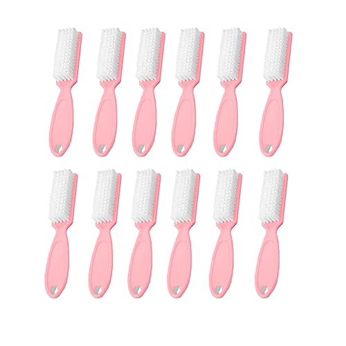 12Pcs Nail Brush for Cleaning Fingernails, Handle Grip Cleaning Brush for Nail and Toenail, Nail Dust Brush Manicure Pedicure Tools Scrubbing Brush Women Men Home Salon(Pink)