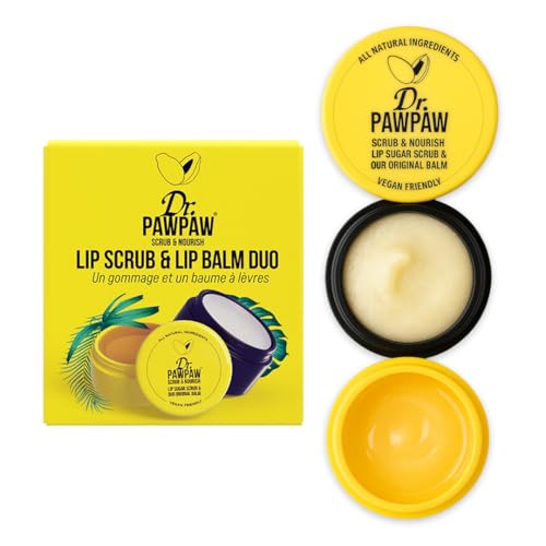 Dr. PawPaw Lip Scrub and Lip Balm Duo - Hydrating Lip Balm with Pawpaw, Aloe, Olive and Castor Oils - Vegan Lip Scrub For Sensitive Skin - 0.55 oz