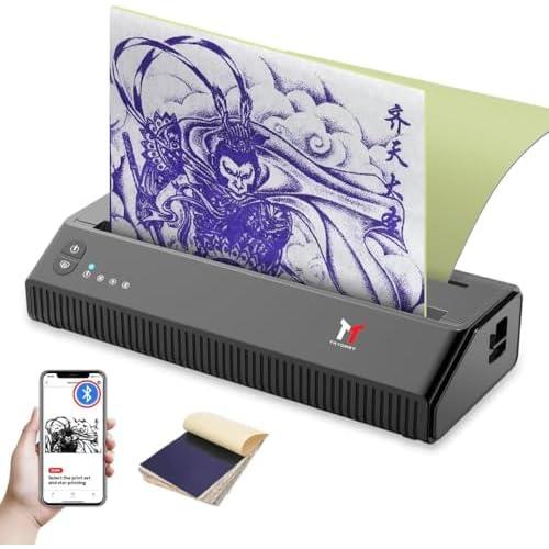 Tattoo Stencil Printer Bluetooth Thermal Wireless Portable Tattoo Stencil Transfer Machine Copier with 10pcs Transfer Paper P8008 Compatible with Android, iOS & Windows