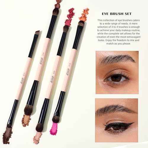 Jessup Makeup Brushes Set with Makeup Sponge, 7pcs Double Sided Makeup Brushes for Foundation Concealer Blush Eyeshadow Contour Bronzer Powder Blending Eyebrow Eyeliner with Gift Box, T506