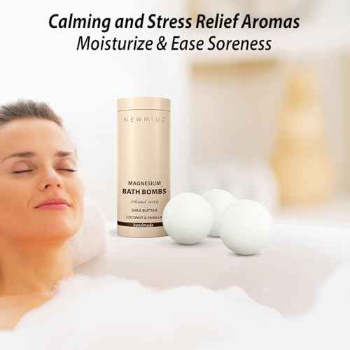 Magnesium Bath Bombs Post Workout Recovery Sore Muscles Tension Epsom Salt Bath Infused with Vanilla SheaButter Coconut Perfect Stocking Stuffers Gift