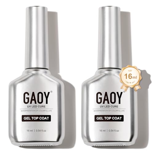 GAOY 2 Pcs 16ml No Wipe Gel Top Coat, Glassy Clear Gel Top Coat, High Gloss Finish for UV Light Cure Nail Polish