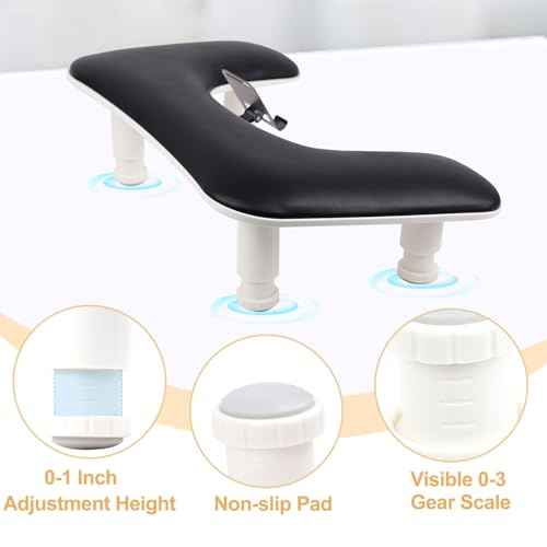 Arm Rest for Nails Tech with Adjustable Base,U shaped Comfortable Manicure Nail Hand Rest Stand Pillow Cushion for Acrylic Nail Art Tech(Black)