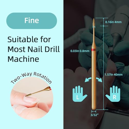 1mm Mini Cone Cuticle Clean Nail Drill Bit, Titanium Series Russian Diamond Nail Bits Professional Safety Under Nail Cleaner for Cuticle Dead Skin, Electric Nails Accessories, Fine
