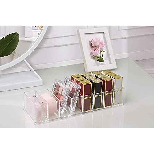2 Pack Detachable Makeup Organizer, 8 Compartments Acrylic Cosmetic Storage Jewelry Display Boxes, Clear Drawer Organizers Case for Dresser Vanity Bathroom Kitchen