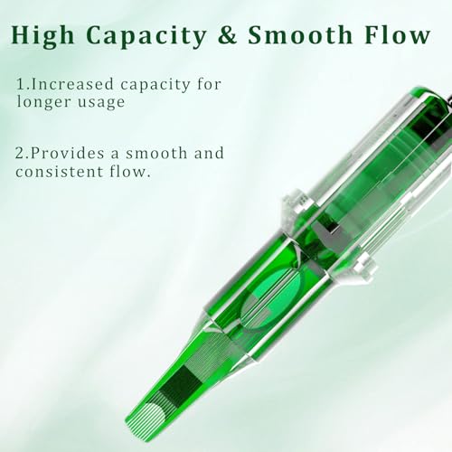 Glide 50pcs Assorted Tattoo Cartridge Needles - Disposable #10 Bugpin Curved/Magnum Tattoo Cartridge Needles with Membrane, Mixed Sizes 7RM 9RM 11RM 13RM 15RM for Rotary Tattoo Machine Pen