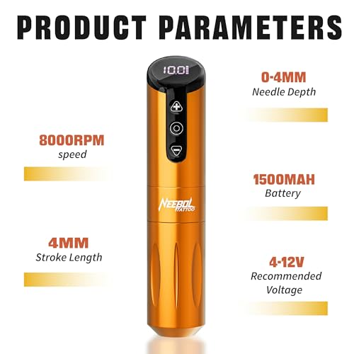 Neebol Wireless Tattoo Gun Kit, Rotary Tattoo Pen with 6h Battery Life, Digital Screen Display, Extra Black Ink, Complete Tattoo Gun Kit for Beginners and Professionals, Cordless Machine, Pink