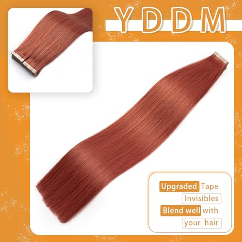 Tape in Hair Extensions Human Hair, Copper 40pcs 18 Inch 100% Remy Human Hair Straight Seamless Invisible Tape in Hair Extensions(350#, 18 Inch, 40pcs)
