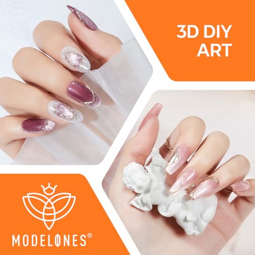 Modelones 3D Gel Nail Art, Sculpting Gel Glue for Molding, Drawing, Charms & Gems Glue, Nail Stuff for Chrome Powder and Rhinestone Design No Wipe, U V Light Cured Salon & DIY Use