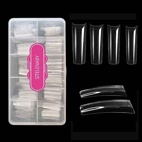550 PCs XXL Tarpered Square Nail Tips,SITELENABY Ultra-thin Half Cover Clear Square Nail Tips False Artificial Nails Tips 11 Sizes with Box (Tapered Square French Tips)