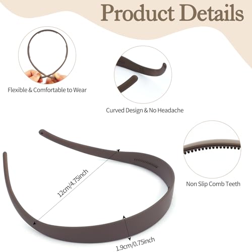 Thin Headbands for Glasses Wearers Sunglass Headband for Eyewear Non Slip 6Pcs Plain Plastic Skinny Hair Bands with Teeth for Women Girls No Pressure No Headache Neutral Brown Black