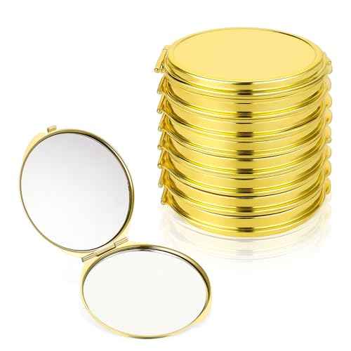 8 Pcs Compact Mirror for Purse, Portable Folding Compact Mirror, Double-Sided 1X/2X Magnifying, Metal Round Shell, Mini Travel Makeup Mirror for Women Bridesmaid Gifts (Gold)