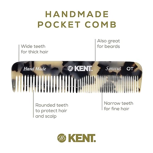 Kent OT TW Pocket Comb - Handmade Fine and Wide Tooth Hair Comb for Men, Women, and Kids - Travel, Beard, and Mustache Comb - Saw Cut and Hand Polished Made in England