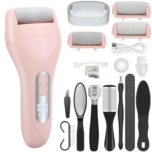 Callus Remover for Feet - with Larger Grinding Head, Electric Portable Pedicure Kit Foot File Callus Remover, Rechargeable Waterproof Foot File for Foot Care Deadskin Remover LCD Display-Pink