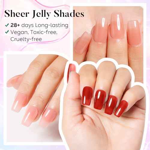 AIMEILI Transparent Icy Jelly Gel Nail Polish Soak Off U V LED Hema Free Nail Polish Vegan Cruelty-free Nail Salon Varnish 6 Color Set Kit of 78