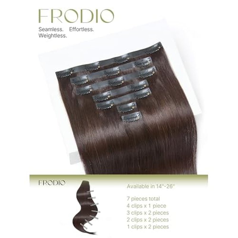 Frodio Clip Ins Hair Extensions Dark Brown Remy Real Human Hair Pu Seamless Silk Long Straight Invisible Full Thick Virgin Brazilian Beauty For Women Can Be Body Wave 100g 7 Piece