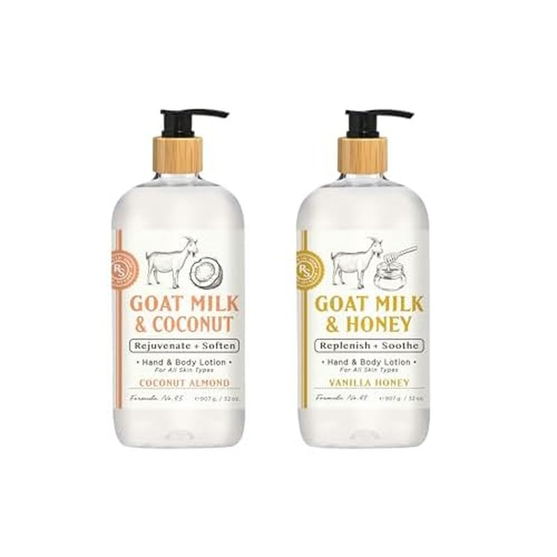 Raes Lil Shop Goats Milk Hand & Body Lotion, Coconut Almond and Vanilla Honey Scents, 32 oz Set of 2 by Home and Body Company