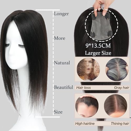 Hair Toppers for Women Real Human Hair, 360¡Æ 3D Human Hair Toppers for Women with Thinning Hair Upgrade Middle Part Clip in Bangs (Medium Dark Brown, 14 Inch-3D-Side)