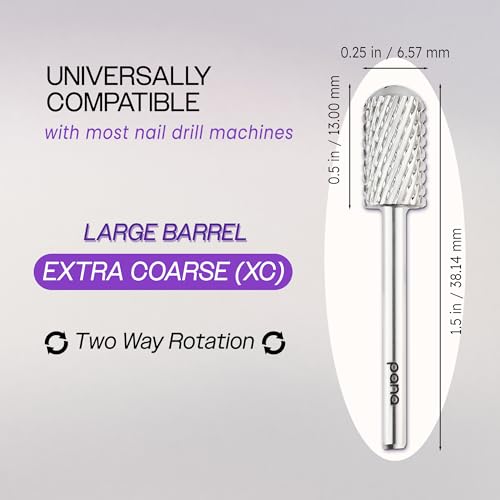 PANA 3/32" Large Smooth Round Top Safety Carbide Nail Drill Bit for Gel Polish & Acrylic Removal Nail Salon Manicure Pedicure Electric File Tools (Large Barrel - Silver, Extra Coarse)