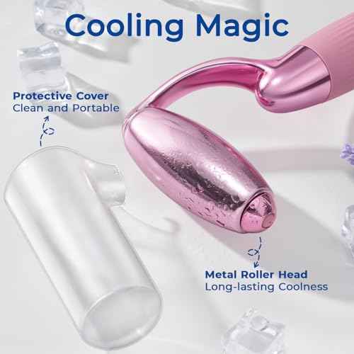 MORGLES Ice Roller for Face, Professional Face Roller Cryotherapy Tool to Reduce Puffiness, Redness & Headaches, Tighten Skin and Improve Lymphatic Drainage with Ergonomic Handle (Pink)
