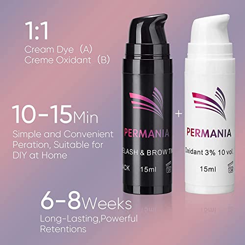 PERMANIA Lash Lift Kit with Black Color, Eyelash & Brow Lamination 4 IN 1 Black Color Make Lash Perm Voluminous and Curl for Salon & Home£¨Black£©