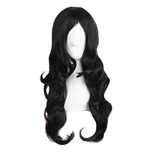 MapofBeauty 24 Inch/60 cm Charming Synthetic Fiber Long Wavy Hair Wig Women Party Full Wig (Black)