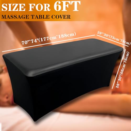 Wipeable Lash Bed Cover Massage Table Cover Waterproof and Reusable Wax Bed Cover for Esthetician, High Elasticity Vegan Leather Tablecloths for 6 FT Rectangular Table (Black)
