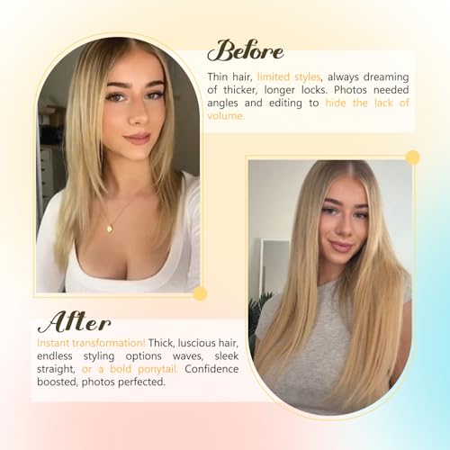 Newfeeling Clip in Hair Extensions Platinum Blonde Hair for women 75g Real Human Hair 15 Inch #60 Soft and Smooth Real Human HairExtensions Clip ins
