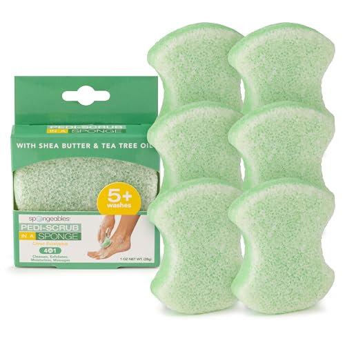 Spongables Pedi Scrub Foot Exfoliating 5+ Wash Sponge, Citron Eucalyptus, 6 Count