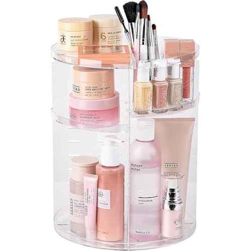 360 Rotating Makeup Organizer,Skincare Perfume Organizer,With Brush Holder Cosmetic Display Case Adjustable Detachable Shelves,Fits Bedroom Dresser or Countertop Multifunctional Cosmetic Holder