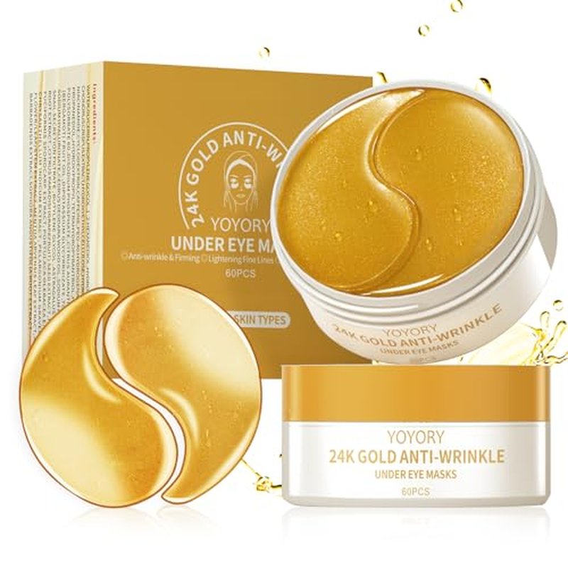 24K Gold Infused Hydrogel Eye Patches - 30 Pairs for Dark Circles, Wrinkles, Eye Bags & Puffy Eyes | Retinol & Collagen Complex, Hydrating Firming Treatment Alternative? (Gold)