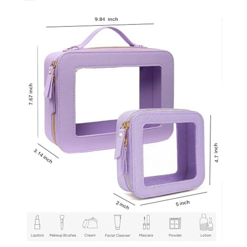Travel Clear Makeup Bag Set, TSA Approved Cosmetic Bag Case with Zipper Portable Makeup Pouch Toiletry Bag Women Traveling Cosmetic Organizer Storage Bag Car Organizer Car Essentials for Women