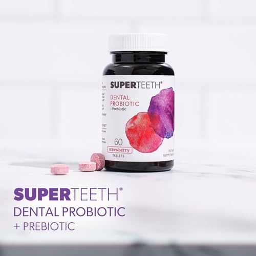 SuperTeeth Chewable Dental Probiotic for Kids & Adults | Supports Healthy Teeth & Gums | Oral Health | Fights Bad Breath | BLIS M18 | 60 Strawberry Flavored Tablets | Fluoride & Sugar Free | Vegan