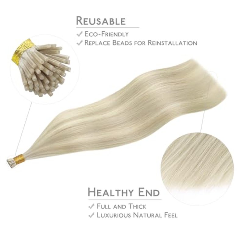 WENNALIFE I Tip Hair Extensions Human Hair, 50g 50s 20 Inch Ash Blonde Highlighted Platinum Blonde Remy Itip Human Hair Extensions Invisible Itips Straight I Tips Fusion Extensions Real Human Hair