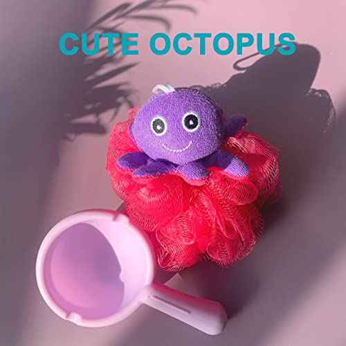 Loofah Exfoliating Shower Stuffed Sponge Pouf Mesh Brush with Animal Design - Bath Spa Puff Scrubber Ball - Body Poof for Man and Woman - Rich Foams Bubble£¨4.7" Each£© Pack of 4